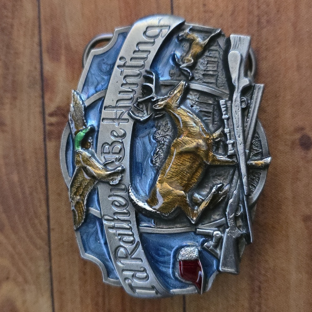I'd Rather Be Hunting 1987 Fine Pewter Belt Buckle - Siskiyou